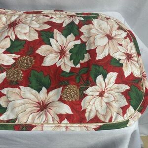 Christmas Table Runner White Poinsettia Quilted Red Green Holiday Decor